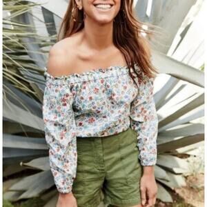 J. Crew Liberty Of London Edenham Top 8 Colorful Floral Off The Shoulder Cotton